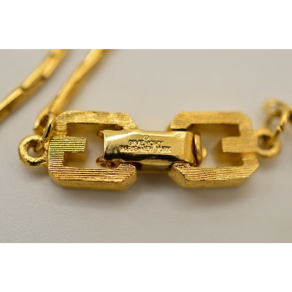 Givenchy Vintage Logo Pendant Necklace G Crystal Gold Signed NOS 80s 1980s Bin8 - Picture 9 of 12